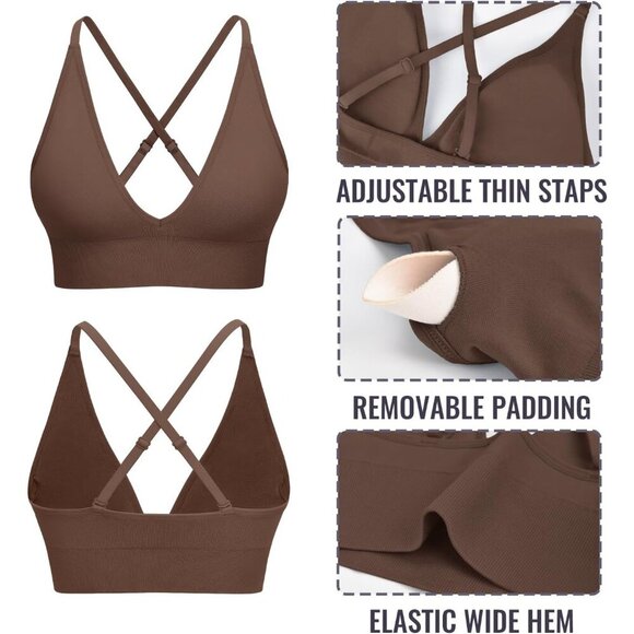 Women's Sports Bra Set Adjustable Spaghetti Straps Padded Yoga Crop Top - Picture 5 of 5